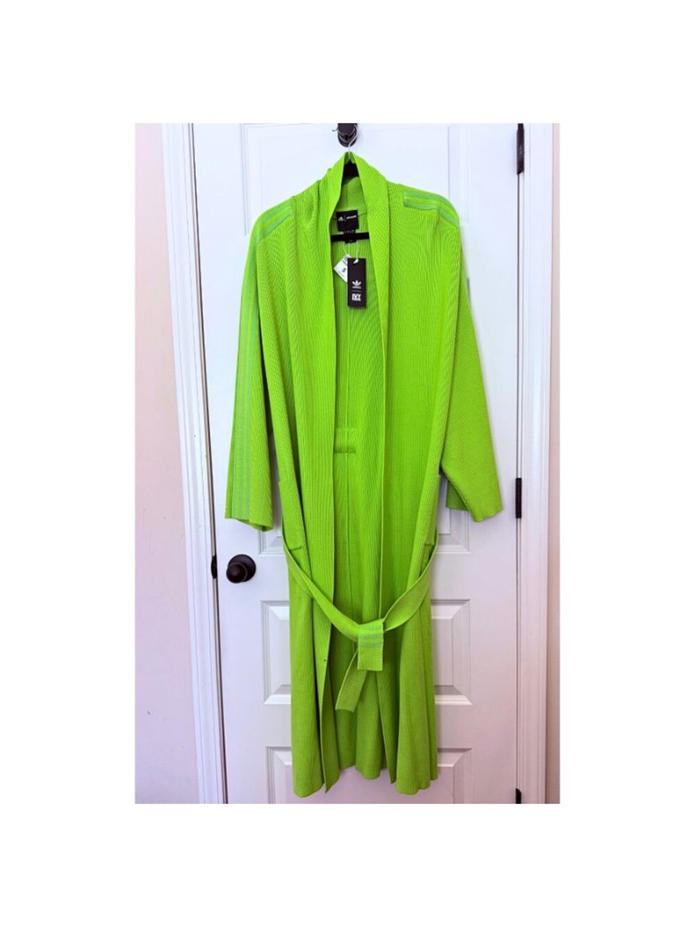 NWT Ivy Park Lime Green Long Ribbed Knit Belted Cardigan